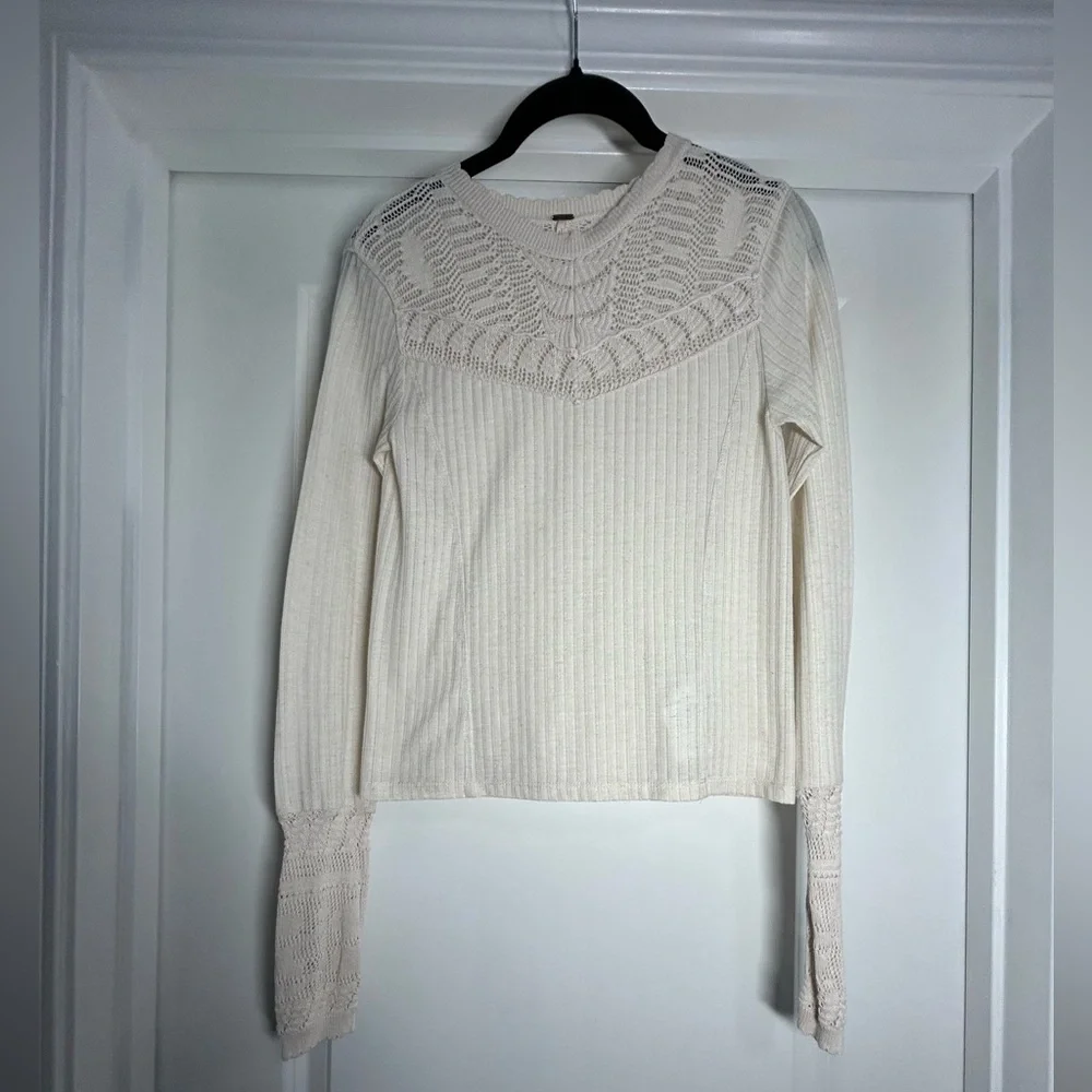 Free People Colette Lace Detail Top‎ in Neutral